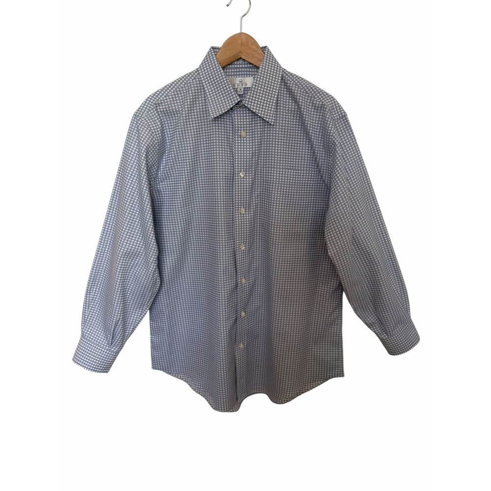 Enro Mens 16 32-33 Cotton Gingham Check Button Long Slv Non-Iron Dress Shirt